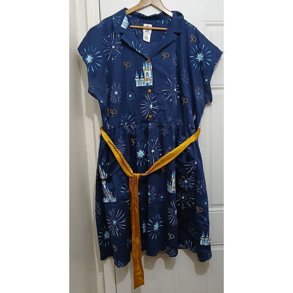 Disney parks the dress shop DWD blue gold 50th anniversary shift dress tie 3xl